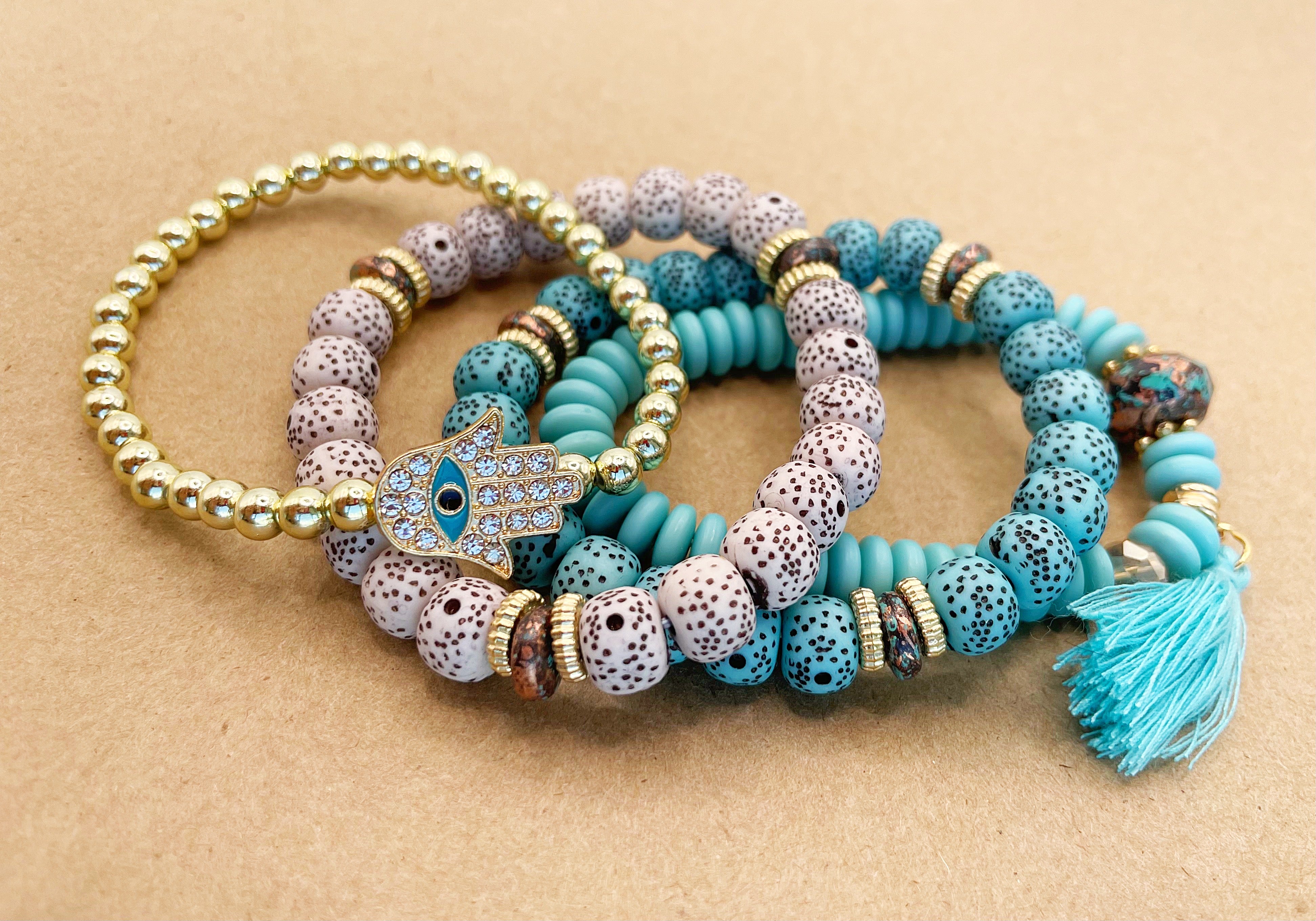 Bohemian Hamsa Multi-layered Turquoise Bracelet