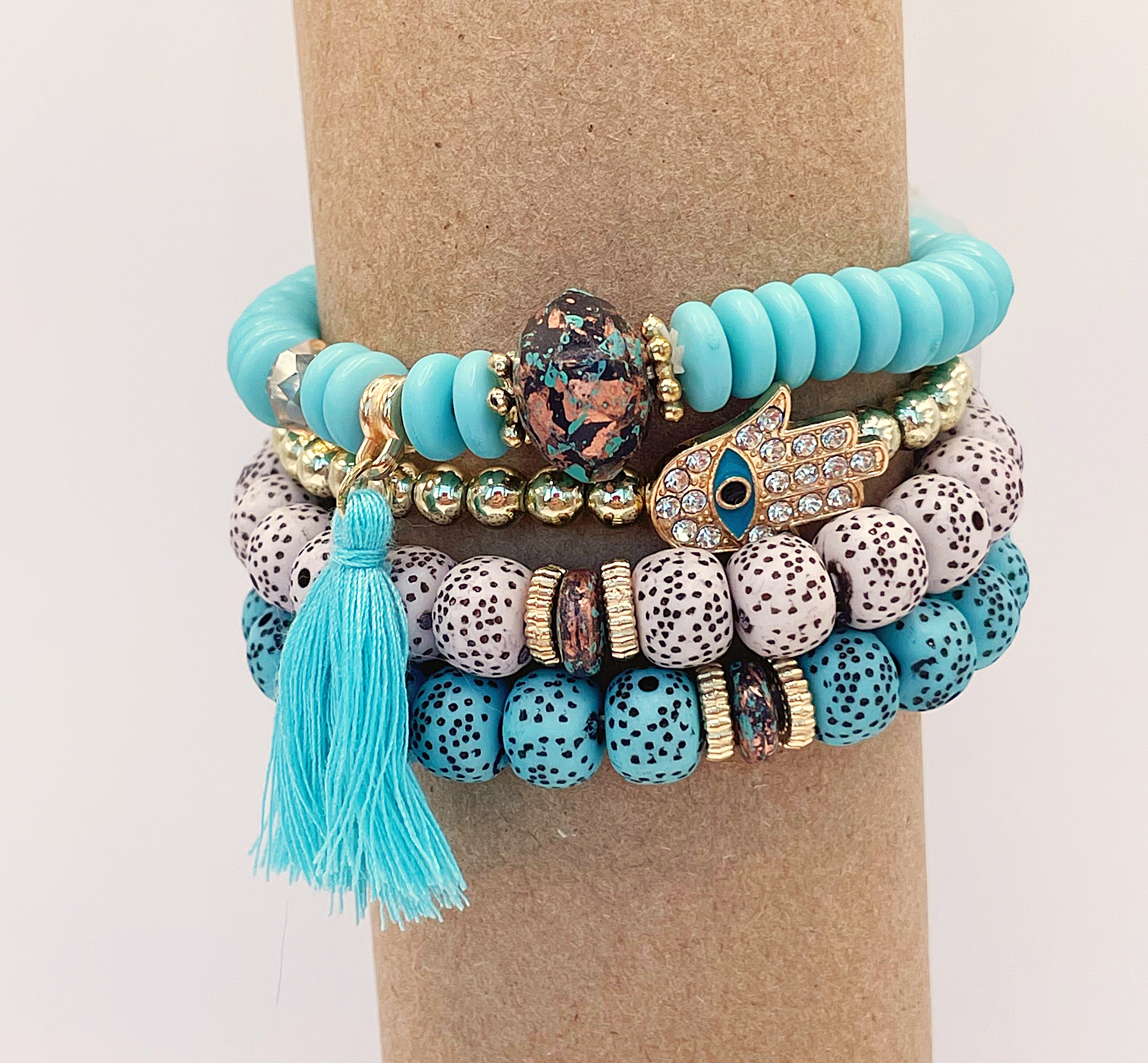 Bohemian Hamsa Multi-layered Turquoise Bracelet